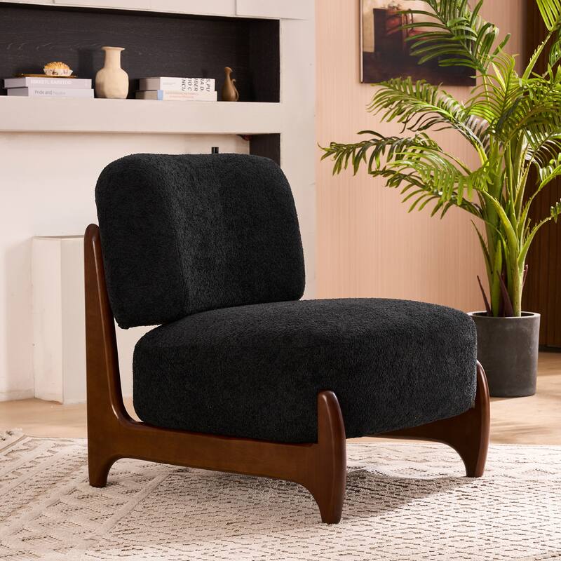 30"W Mid-Century Modern Accent Chair with Solid Wood Frame, Boucle Comfy Living Room Chair for Bedroom Lounge Reading Room
