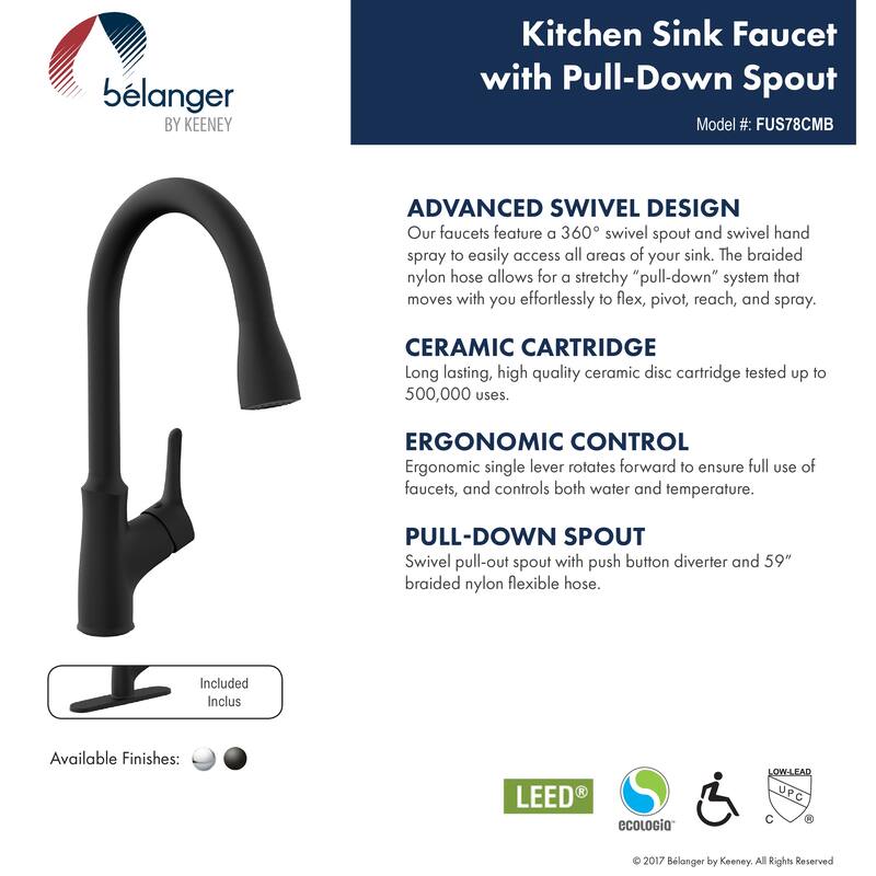 Belanger Single Handle Pull-Down Kitchen Faucet, Matte Black