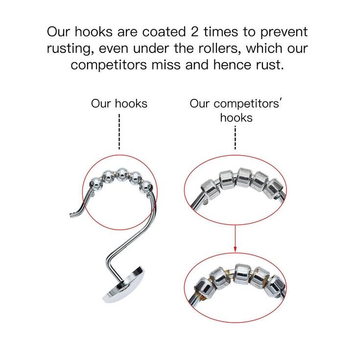 Utopia Alley Shower Hooks - Rust Resistant Roller Shower Curtain Hooks for Shower Curtain - Set of 12