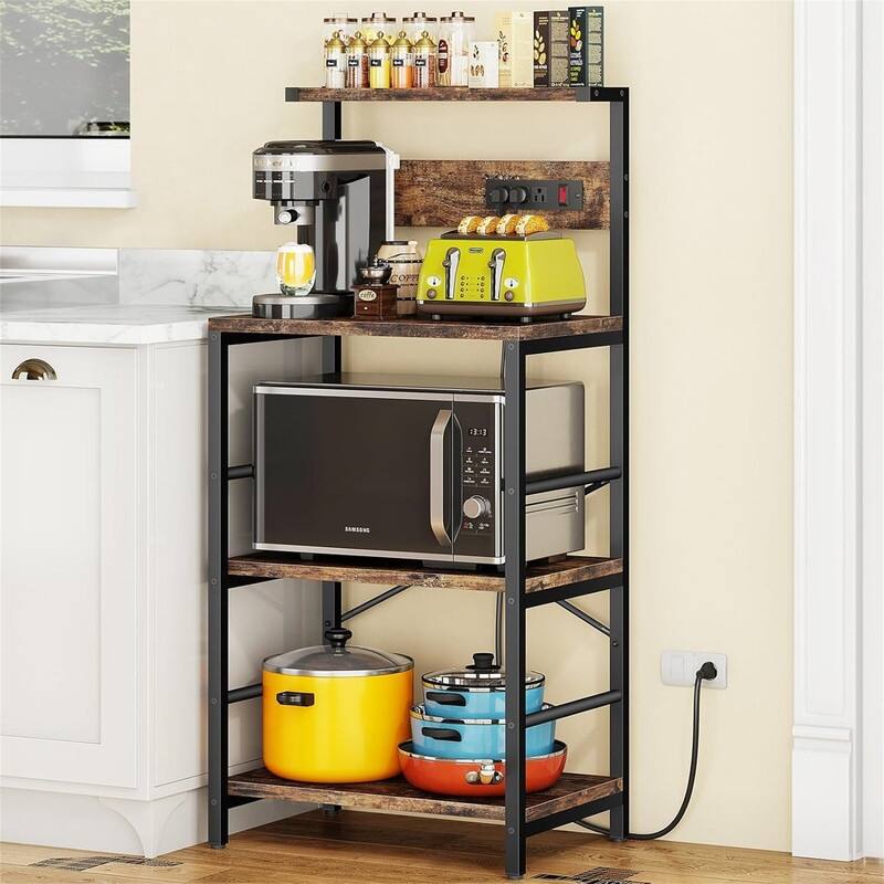 Bakers Rack with 3 Power Outlets - 15.75"D x 23.62"W x 51.18"H - Brown