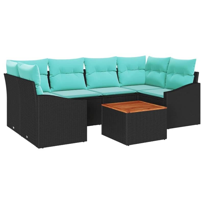 vidaXL 7 Garden Sofa Set with Cushions Black/Grey Poly Rattan - 92.1 x 48.6 x 27.2