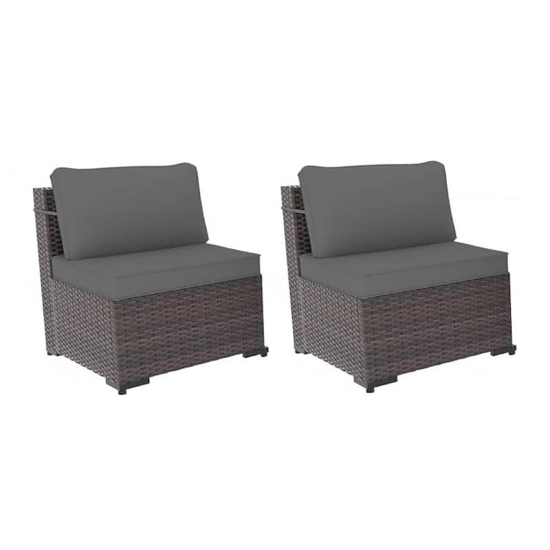 Outdoor Rattan Sectional Sofa Set, Patio Furniture Conversation Set with Fire Pit Table - Set B - Grey