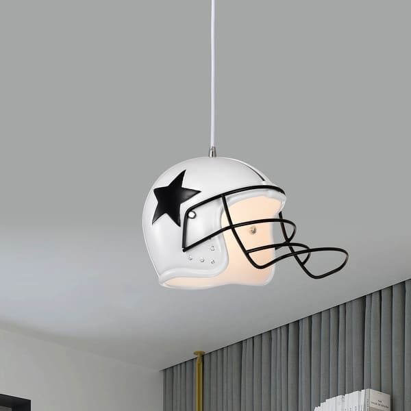slide 2 of 5, Polaris 1-Light White Helmet Pendant Light with Resin Shade for Kids