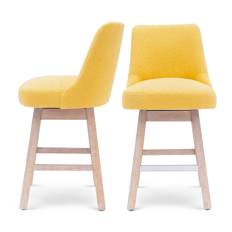 Boucle Polyester Upholstered Swivel Counter Stool - Foot Glides (Set of 2)