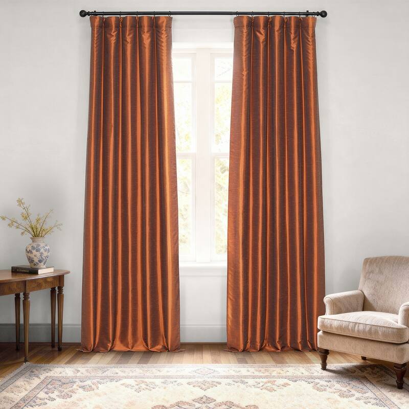 Exclusive Fabrics Vintage Textured Faux Dupioni Silk Room Darkening Curtains (1 Panel) - 50 X 108 - Copper Kettle