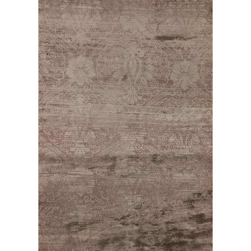 Brown Abstract / Modern Area Rug Handmade Wool Carpet - 4'8"x 6'7"