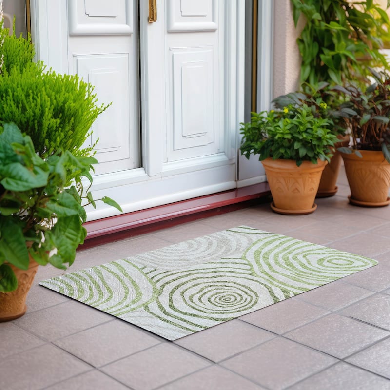 Machine Washable Indoor/ Outdoor Chantille Contemporary Dimensions Rug - Green - 1'8" x 2'6"