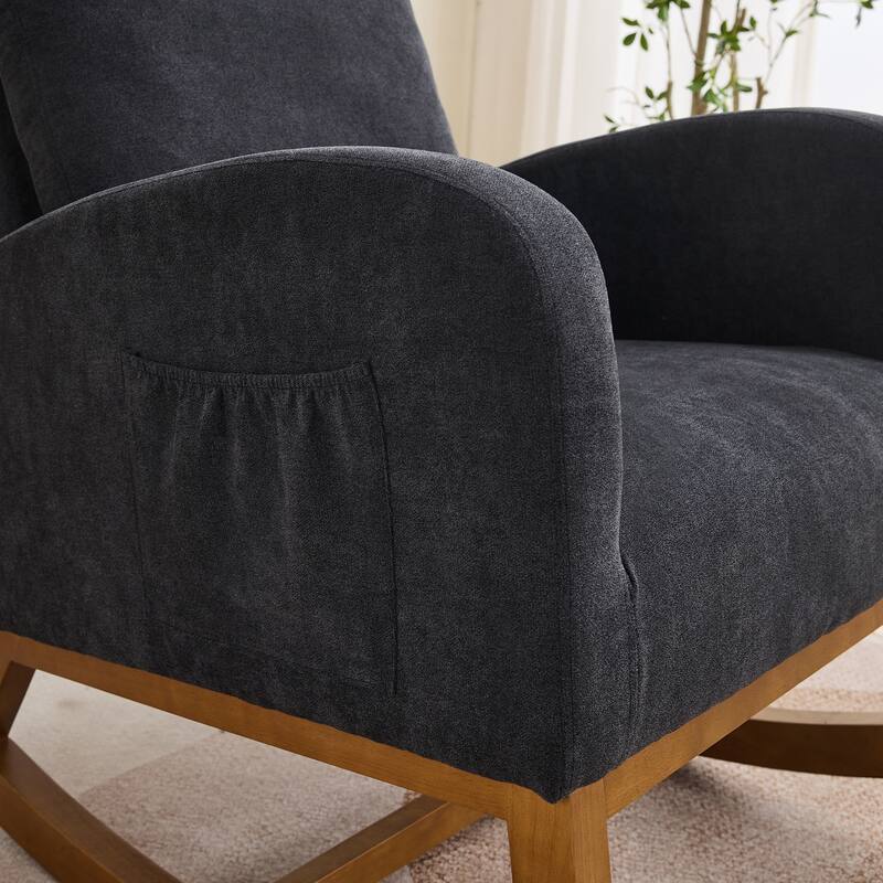 27.2"W Rocking Chair, Polyester Glider Chair with High Back and Side Pocket, Rocking Accent Armchair with Rubber Wood Legs