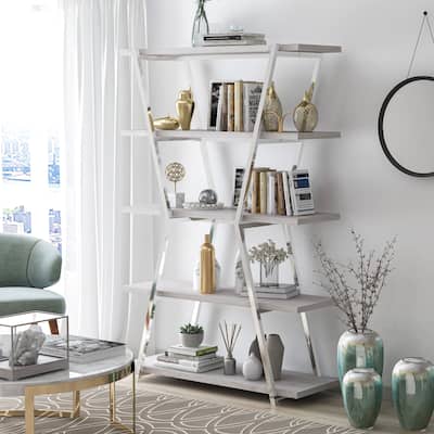 Epstewin Modern 5-Shelf Metal Frame Bookcase/Room Divider by Silver Orchid