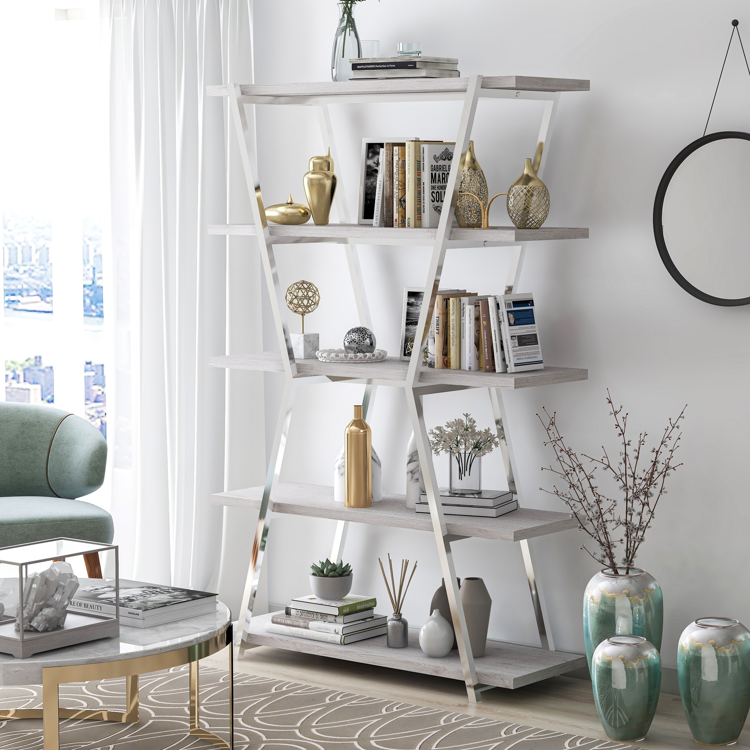 Silver Orchid Epstewin Modern 5-Shelf Metal Frame Bookcase/Room Divider