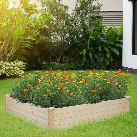 Outdoor Wood Raised Garden Bed Planter for Vegetables Grass Lawn Yard