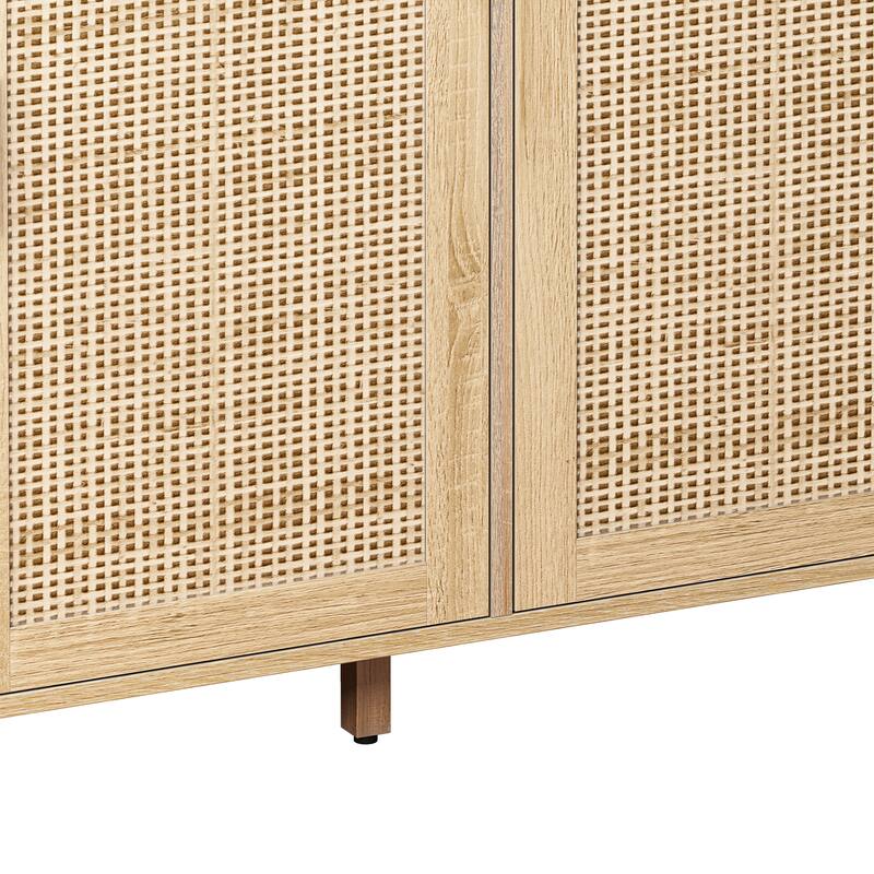 Rattan Sideboard Storage Cabinet Console Table with Adjustable Shelf