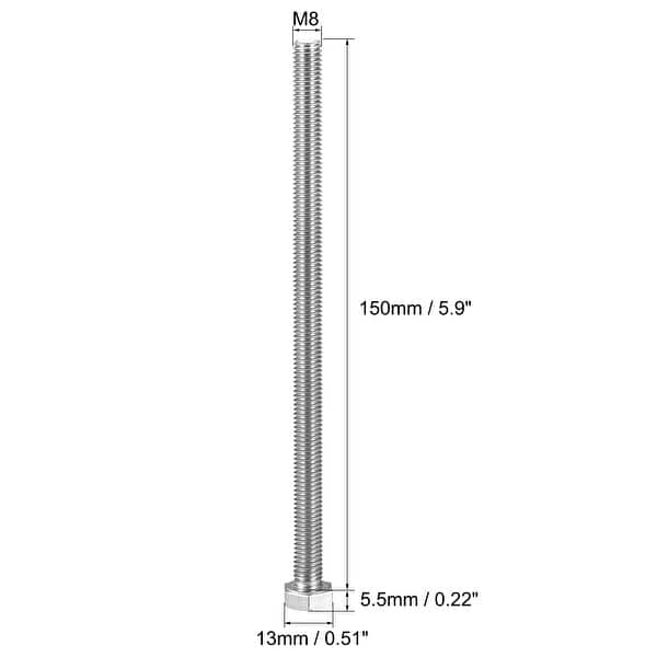 Shop M8 Thread 150mm 304 Stainless Steel Hex Head Screw Bolts Fastener 2pcs Overstock 26634852