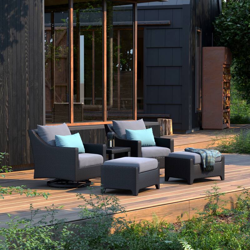Deco 5 Piece Aluminum Outdoor Patio Motion Club & Ottoman Set