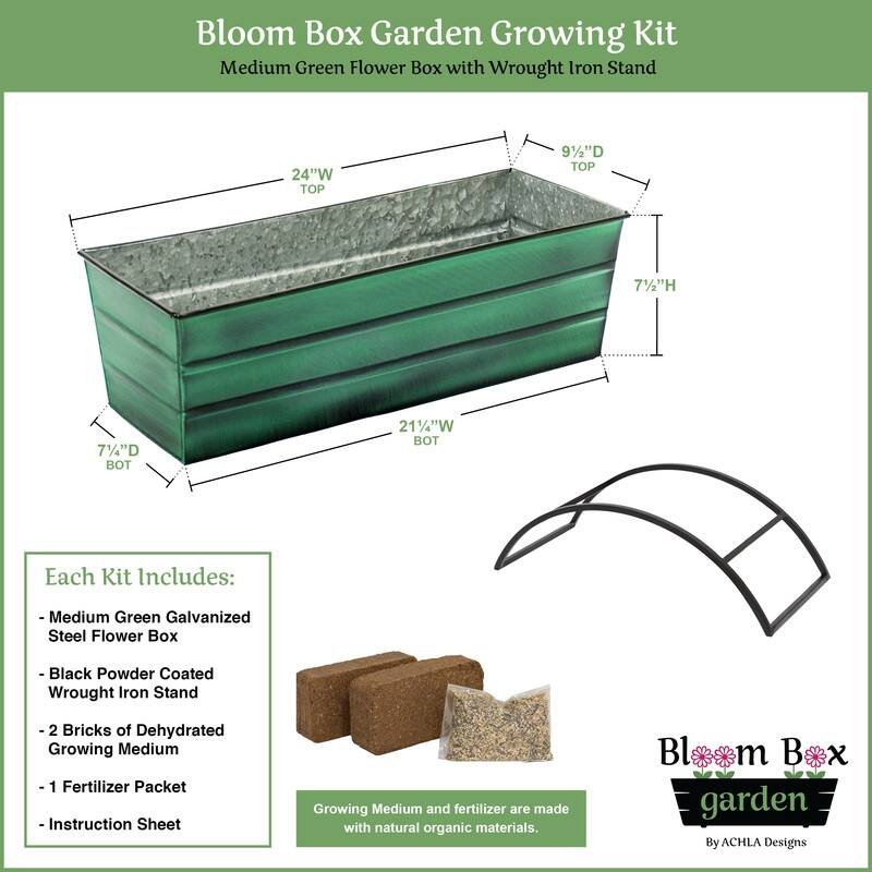 Achla Designs 24" W Medium Galvanized Steel/Wrought Iron Indoor Oudoor Bloom Box Garden Growing Kit With Odette Stand