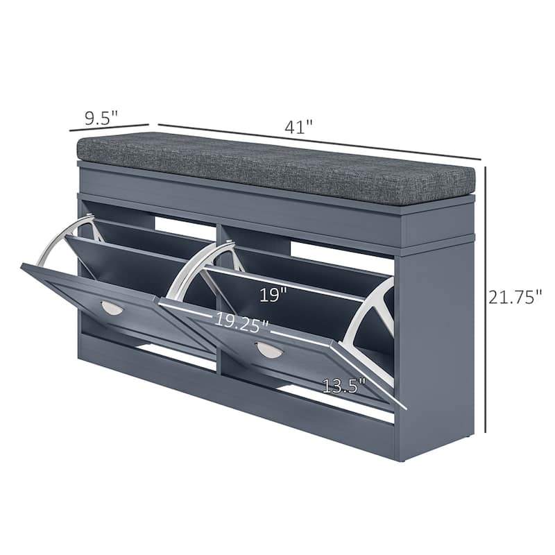 Modern Shoe Rack Bench with Drawers and Adjustable Shelf - N/A