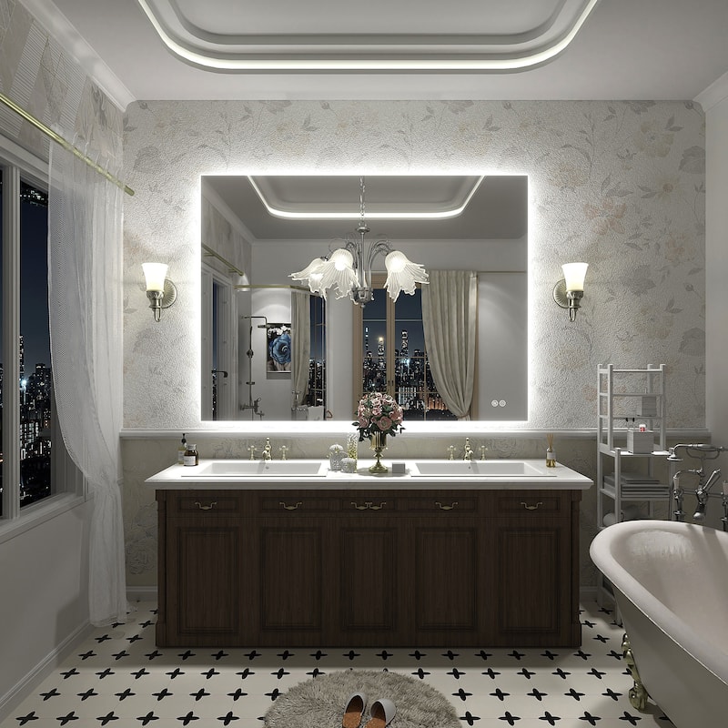 Frameless Anti-Fog 3 Colors Dimmable LED Backlit Wall Bathroom Vanity Mirror