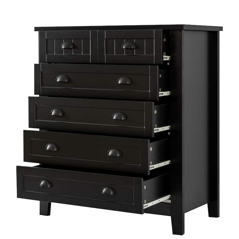 Modern Black Storage Solid Wood Retro Shell Handle Side Cabinet