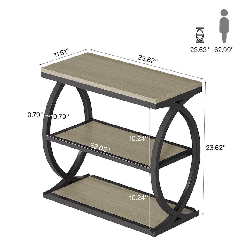 Small 3-Tier End Table for Living Room, Industrial Wooden Side Table with Metal Frame, Rustic Brown