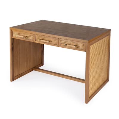 Mesa Cane and Solid Wood 3-Drawer Writing Desk