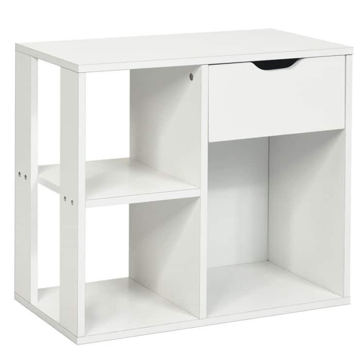 2-Tier Wooden Bookcase with Pull-out Drawer for Bedroom or Living Room