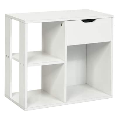 2-Tier Wooden Bookcase with Pull-out Drawer for Bedroom or Living Room