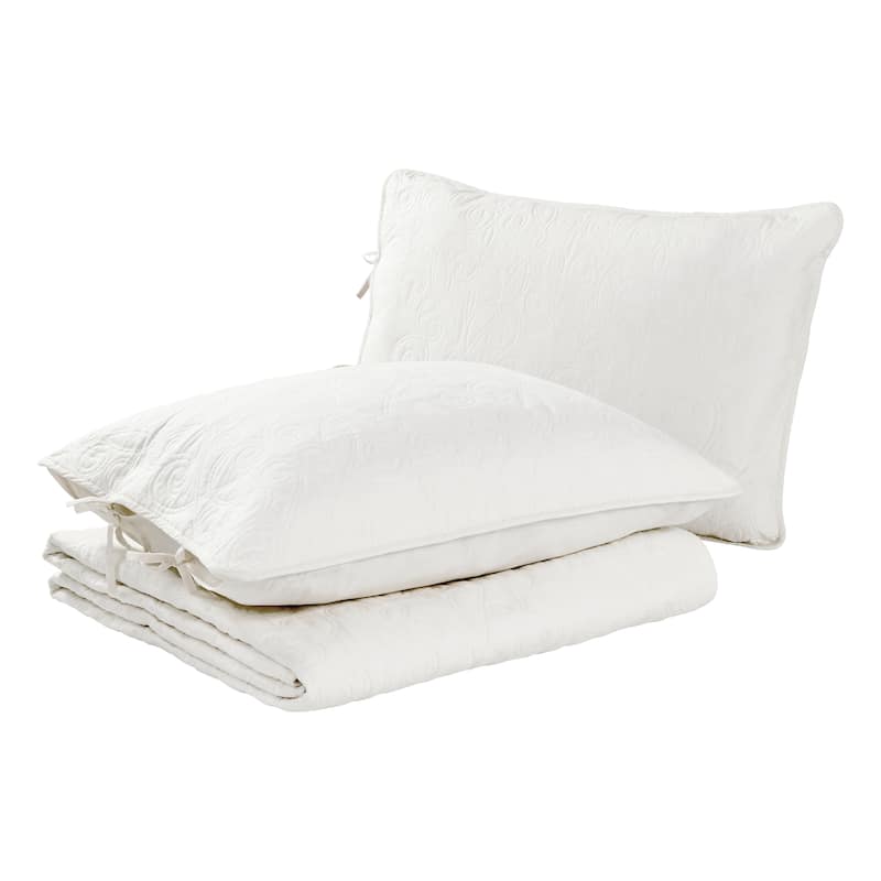 Laura Ashley Felicity Cotton Reversible White Quilt Set