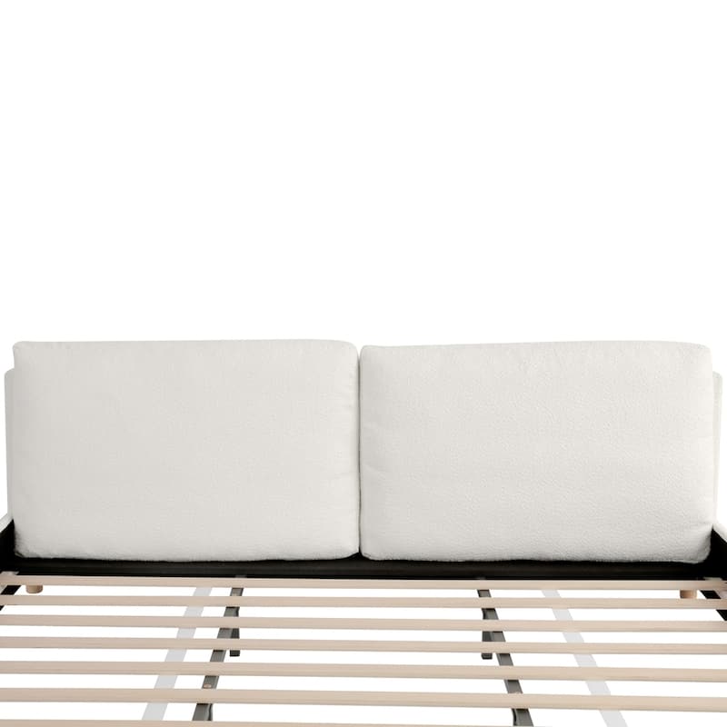 Boucle Fabric Upholstered Platform Bed with Two Removable Pillow Headboard