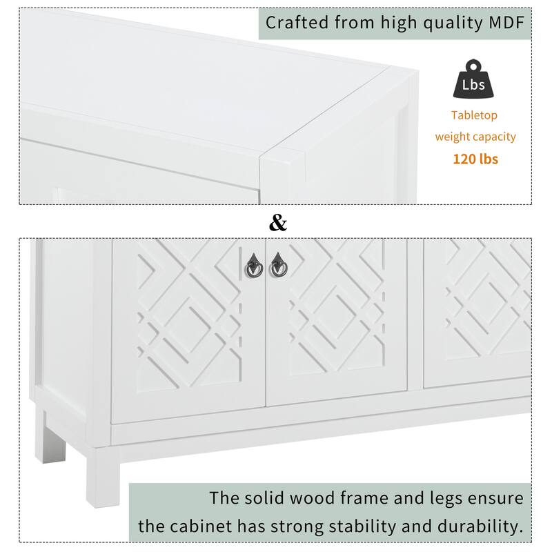 Large Storage Space Sideboard,4 Door Buffet Cabinet with Pull Ring Handles - N/A