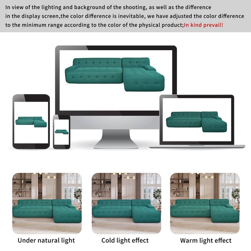 107" Polyester Mesh L-Shape Modular Sectional Sofa with Deep Seating and Pocket Spring Cushions