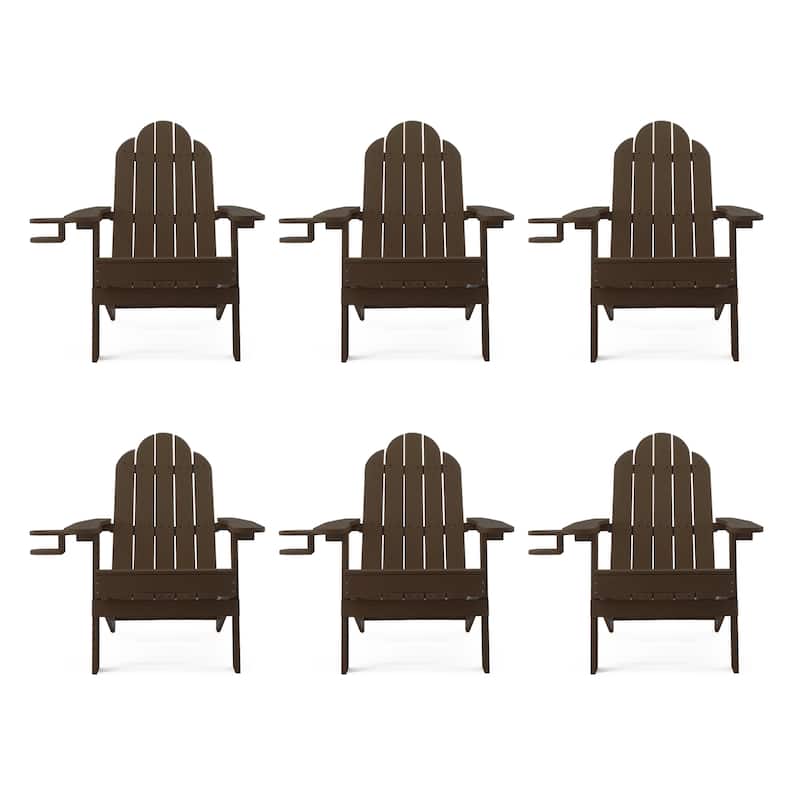Foldable HDPS Weather Resistant Patio Adirondack Chairs With Cup Holder Set of 6 - 35"D x 30"W x 36.2"H