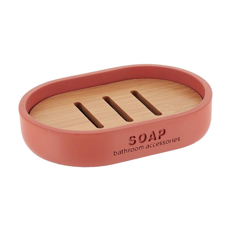 Chic Polyresin Soap Dish with Draining Bamboo Insert - 5 L x 3.4 W x 1 H