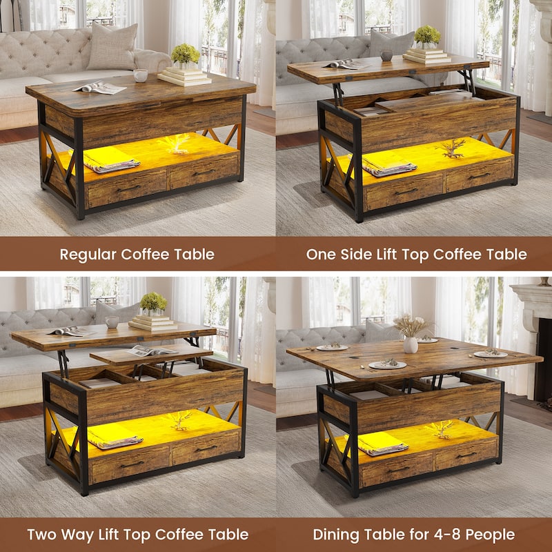 Coffee Table Lift Top 2 Drawers Hidden Compartment for Living Room
