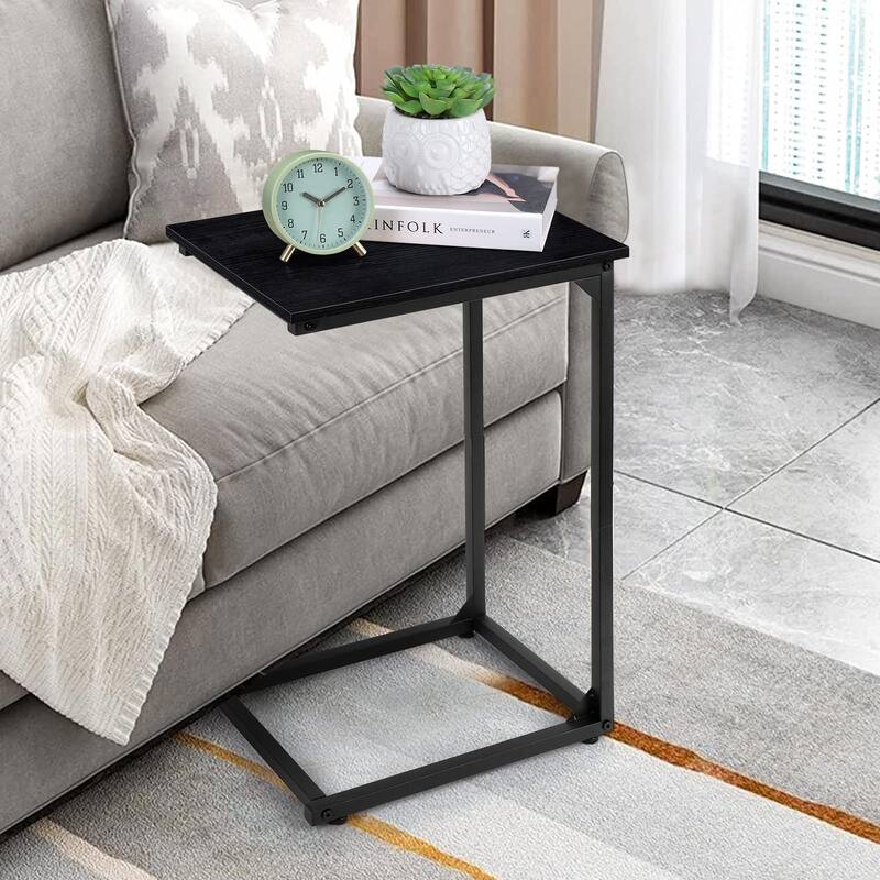 C Shaped Side Table Set of 2, C Table for Sofa, Couch Table End Table Slide Under, Snack Side Table for Living Room