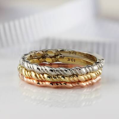 Auriya 10K Gold Ultra-Thin Twisted Rope Stackable Wedding Band