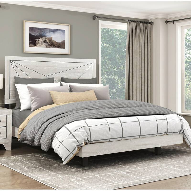 Contemporary Durable Wooden Gray Oak Finish Full Bed - King