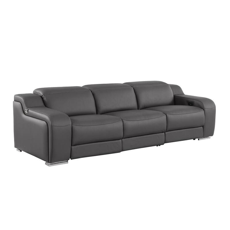 HomeRoots 103" Black Italian Leather Reclining USB Sofa