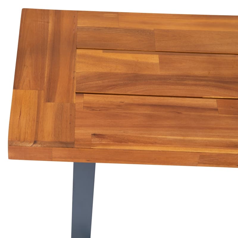 Indoor/Outdoor Solid Acacia Wood Slat Top Bench with Wood Legs
