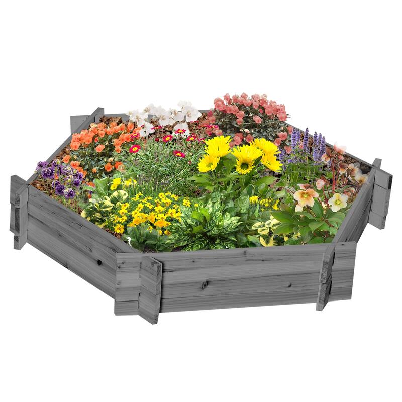 Outsunny Wooden Raised Garden Bed, Hexagon Screwless Planters for Outdoor Plants, Vegetables, Flowers, Herbs