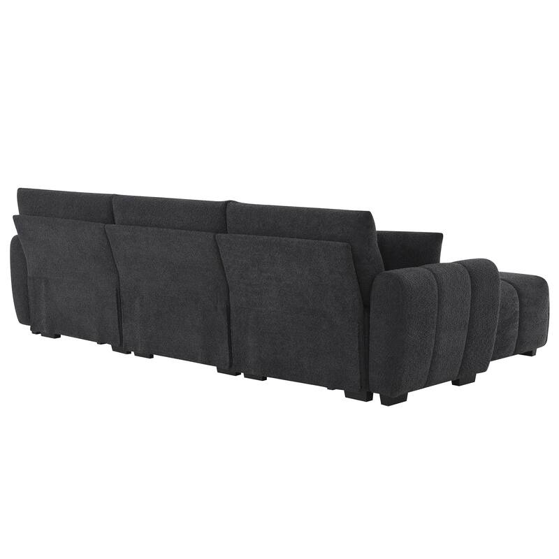 100" L-Shaped Sofa Boucle Fabric Couch with Movable Ottoman