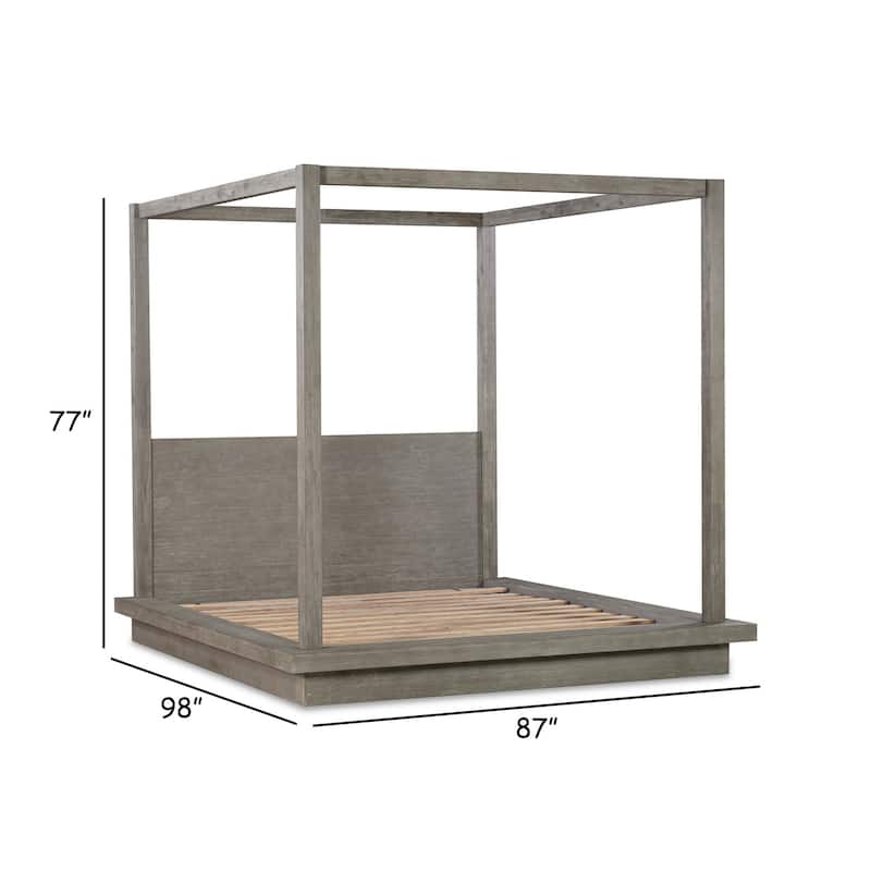 Nels King Platform Canopy Bed, Low Profile, Mitered Edges, Mineral Gray