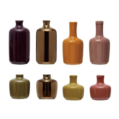 Stoneware Vases, Reactive Glaze, Set of 8