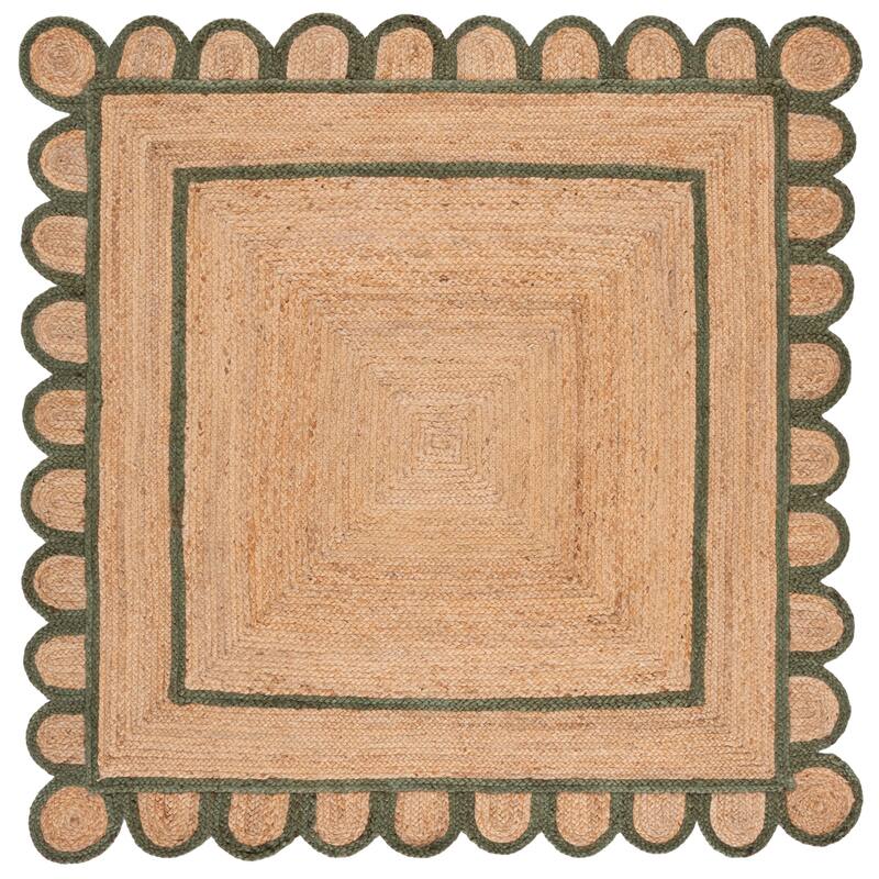 SAFAVIEH Handmade Natural Fiber Calcedonia Border Pattern Jute Rug - 6' Square - Natural/Olive