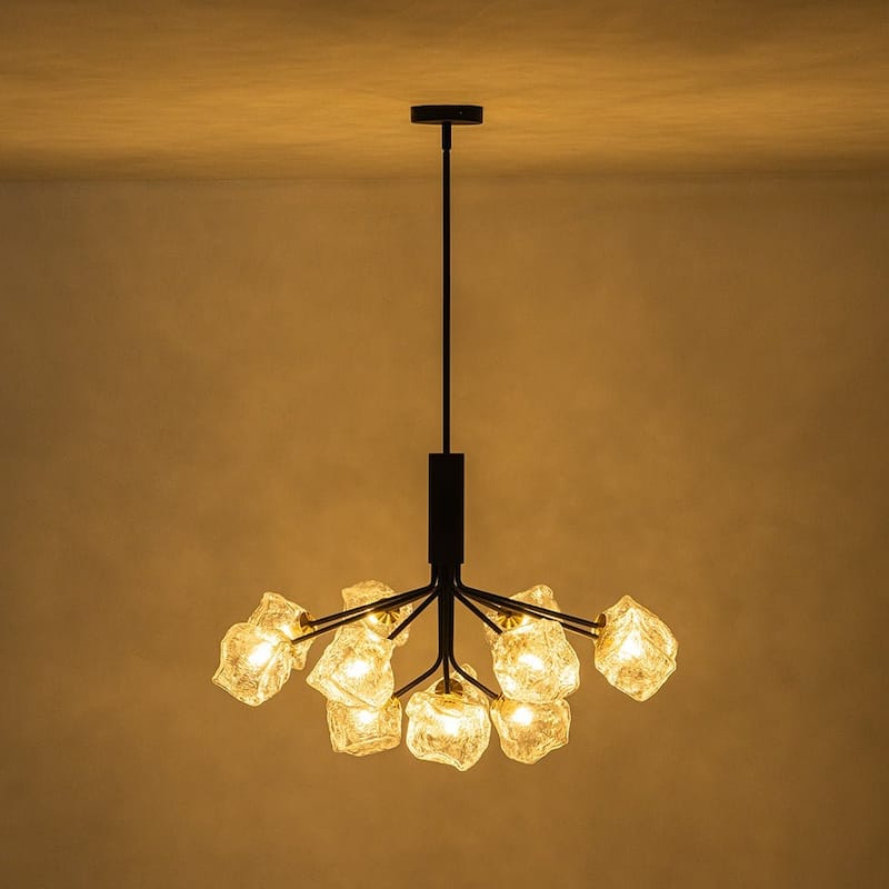 Black and Gold Clear Rock Glass Sputnik Chandelier