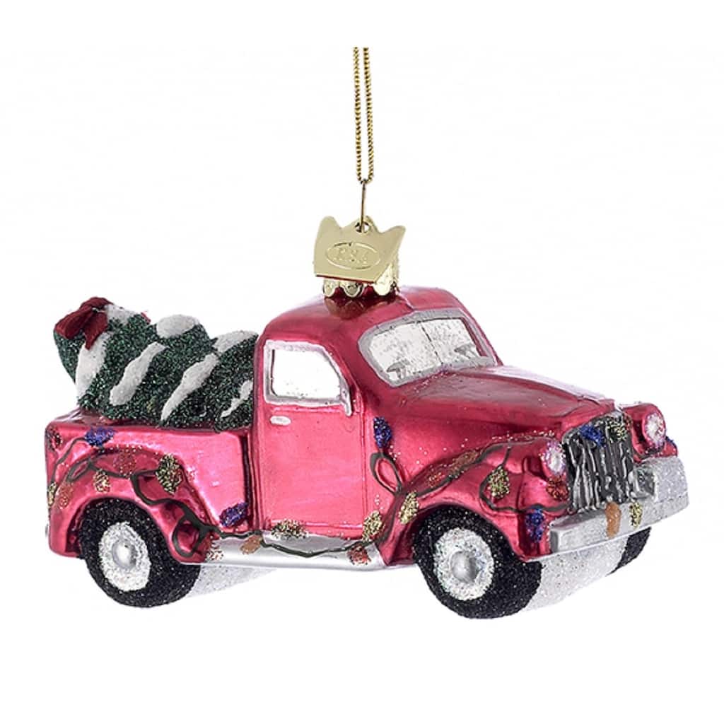 Kurt Adler Noble Gems Red Pickup Truck with Tree Holiday Ornament Glass - Red,Green