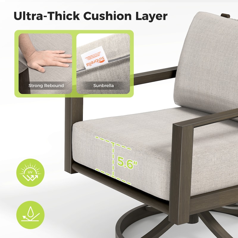 Nimbus 1-Piece Brown Aluminum Patio Swivel Sofa Chair with Sunbrella Light Gray Cushions