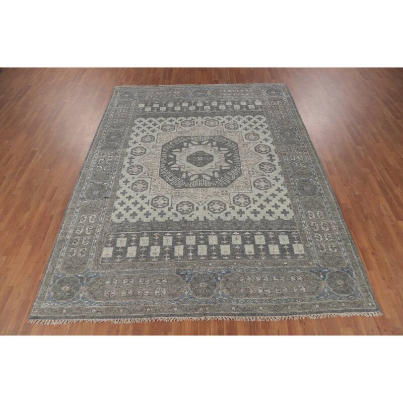 Transitional Beige Oushak Indian Area Rug Hand-Knotted Wool Carpet - 7'10" x 10'2"
