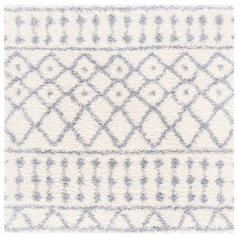 SAFAVIEH Venus Shag Artemizia Moroccan 1.75-inch Thick Rug - 6'7" Square - Ivory/Grey