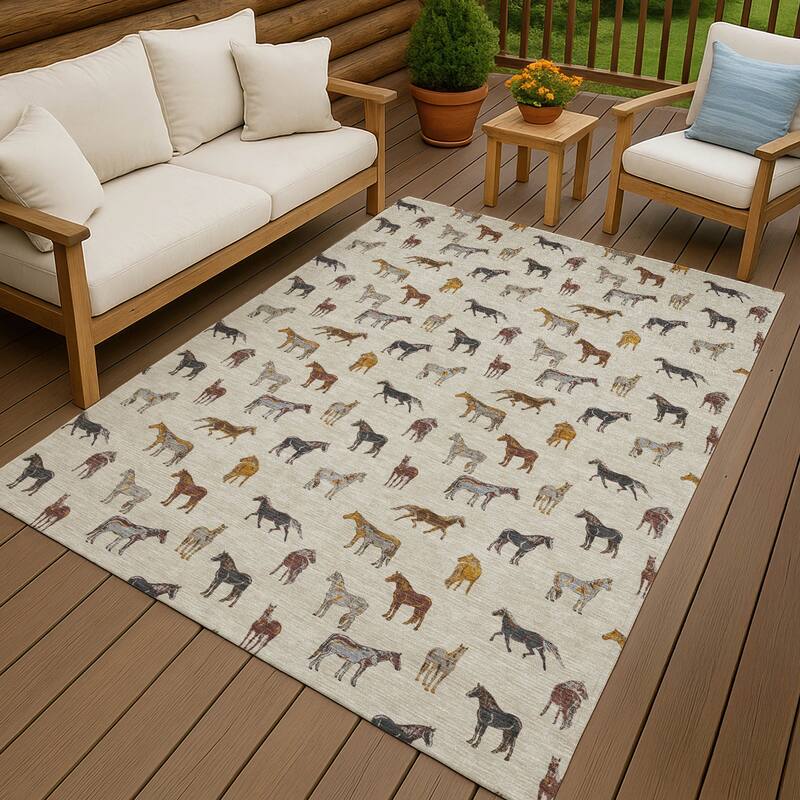 Machine Washable Indoor/ Outdoor Horses Chantille Rug