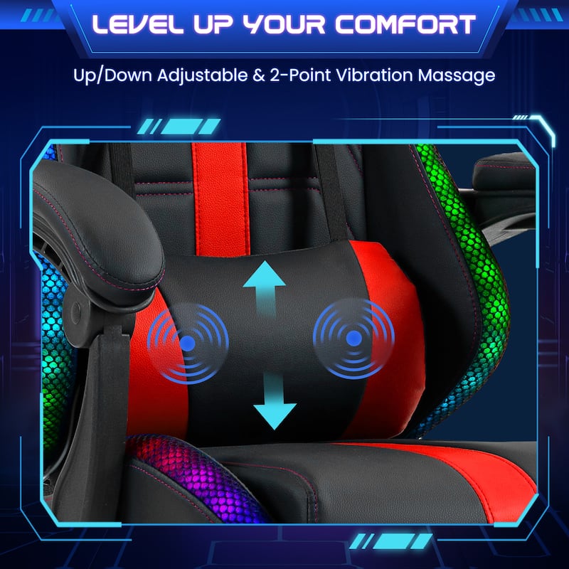 EROMMY RGB LED Gaming Chair with Thickened Massage Lumbar Pillow & Upgraded Footrest, Reclining Ergonomic Chair